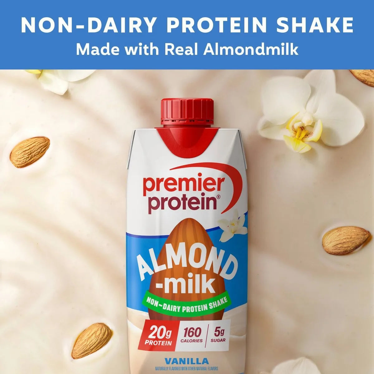 Premier Protein Almond Milk Non-Dairy Vanilla Protein Shake - 11 fl oz/4pk: Keto Certified, Gluten-Free, Ready to Drink, Liquid
