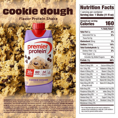 Premier Protein 30g Protein Shake Cookie Dough Non-Caffeinated - 44 fl oz/4pk: Keto Certified, Gluten-Free, Ready to Drink, Milk Protein