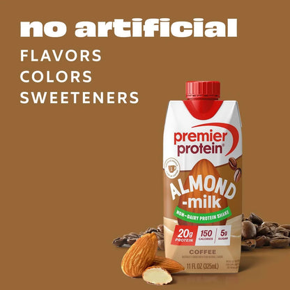 Premier Protein Almond Milk Non-Dairy Coffee Caffeinated Protein Shake - 11 fl oz/4pk: Keto Certified, Gluten-Free
