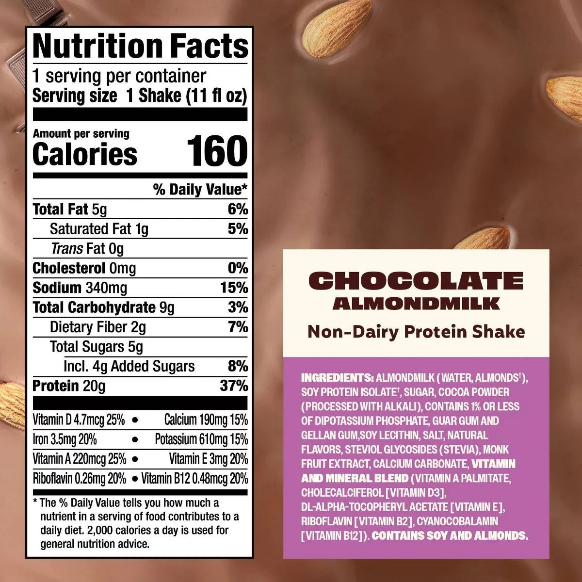 Premier Protein Almond Milk Non-Dairy Chocolate Protein Shake - 11 fl oz/4pk: Keto Certified, Gluten-Free, Whey Protein, 20g Protein