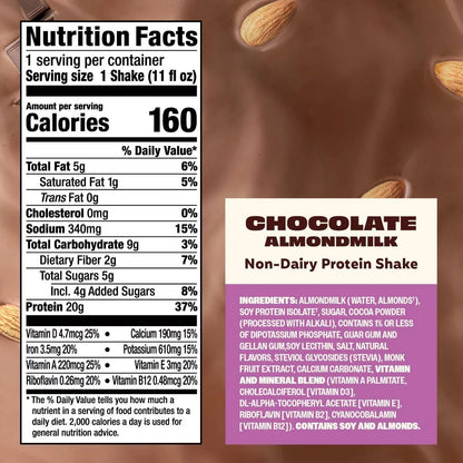 Premier Protein Almond Milk Non-Dairy Chocolate Protein Shake - 11 fl oz/4pk: Keto Certified, Gluten-Free, Whey Protein, 20g Protein