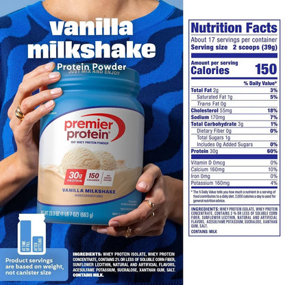 Premier Protein 100% Whey Protein Powder - Vanilla Milkshake - 17 Serve