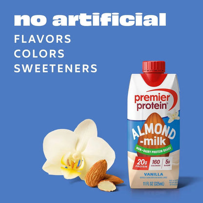 Premier Protein Almond Milk Non-Dairy Vanilla Protein Shake - 11 fl oz/4pk: Keto Certified, Gluten-Free, Ready to Drink, Liquid