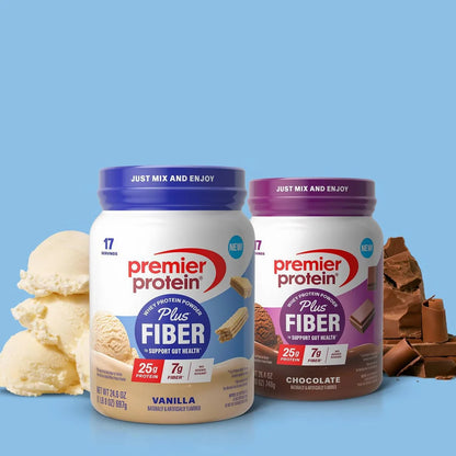 Premier Protein Plus Fiber Powder - Vanilla - Whey Protein - 24.6oz/17 Servings