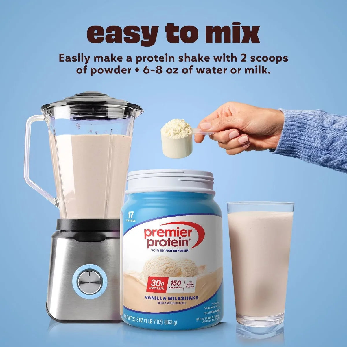 Premier Protein 100% Whey Protein Powder - Vanilla Milkshake - 17 Serve