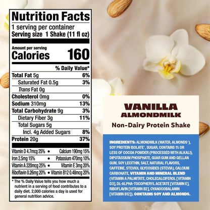 Premier Protein Almond Milk Non-Dairy Vanilla Protein Shake - 11 fl oz/4pk: Keto Certified, Gluten-Free, Ready to Drink, Liquid