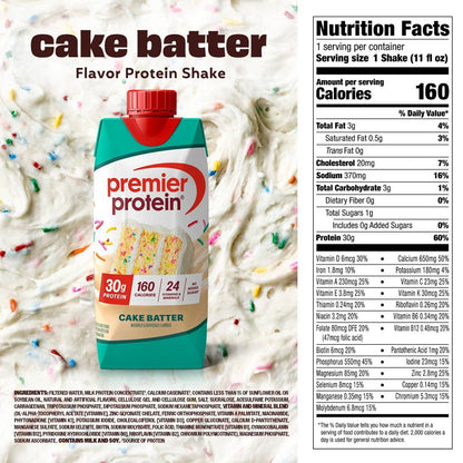Premier Protein Nutritional Shake Cake Batter Non-Caffeinated - 11 fl oz/4pk: Keto Certified, Ready to Drink, Gluten-Free, 30g Protein