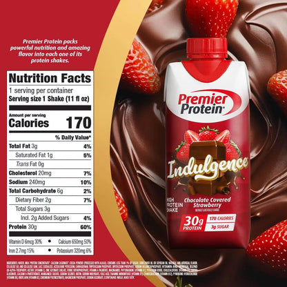 Premier Protein Indulgence 30g Protein Shake Chocolate Strawberry Non-Caffeinated - 11oz/4pk